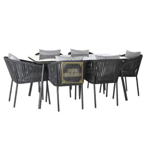 Townchair Outdoor Rope Dining Set 6 Chair and 1 Table Dark Grey