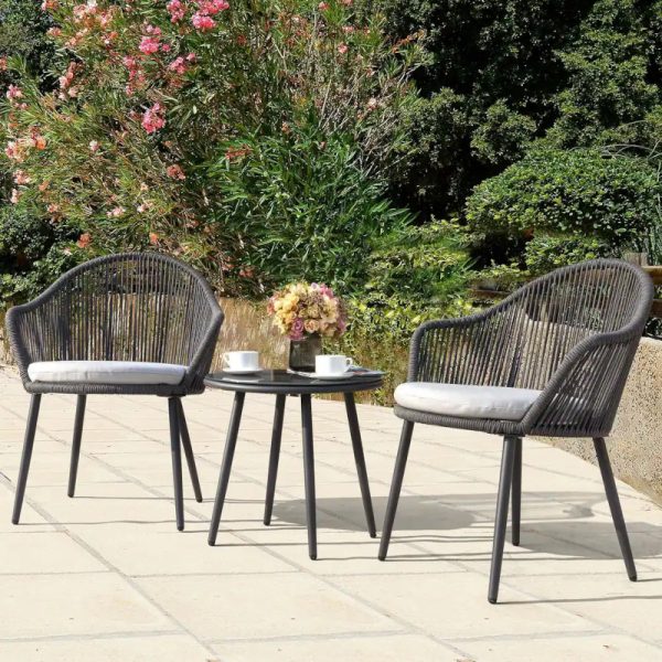 Balcony Chairs and Table Braided Rope for Outdoors Townchair (Black) (3) Balcony Chairs and Table Braided Rope for Outdoors Townchair (Black)