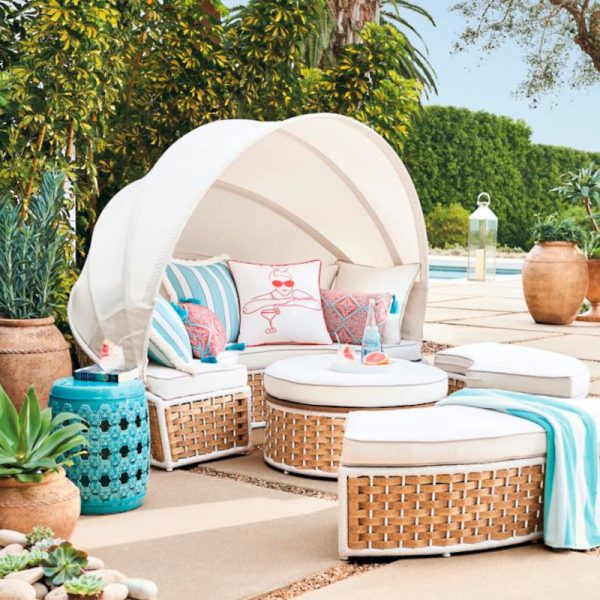 Outdoor Poolside Rattan Round Daybed with Canopy for Resorts Townchair (2) Outdoor Poolside Rattan Round Daybed with Canopy for Resorts Townchair