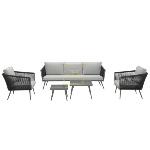 Townchair Rope Sofa Set Black All Weather proof with Cushions (6) Townchair Rope Sofa Set Black All Weather proof with Cushions