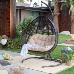 Town Chair Outdoor Swing with Cushion and Stand (Brown)