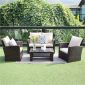 Townchair Balcony Sofa Set 1 Two Seater + 2 Single Seater and 1 Table Multicolour Brown