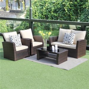 Townchair Balcony Sofa Set 1 Two Seater + 2 Single Seater and 1 Table Multicolour Brown