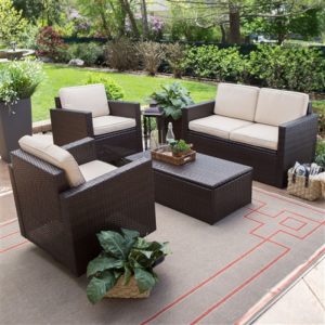 Townchair Outdoor Sofa Set dark Rattan colour 2 Single Chairs + Single 2 seater and Table