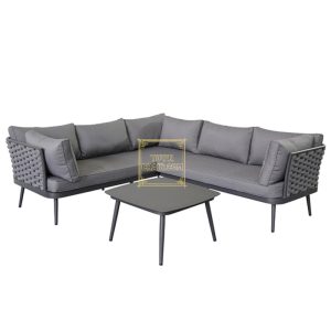 Townchair Braided Rope Outdoor Garden Sofa Set Dark Grey 6 Seater and 1 Table with Cushions