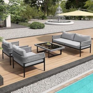 Townchair Outdoor Braided Rope Sofa Set 4 Seater and 1 Table with Cushions