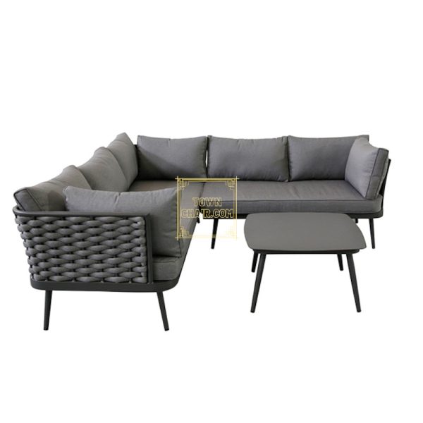 Outdoor Garden Sofa Set Braided Rope Townchair Dark Grey 6 Seater and 1 Table with Cushions (2) Outdoor Garden Sofa Set Braided Rope Townchair Dark Grey 6 Seater and 1 Table with Cushions