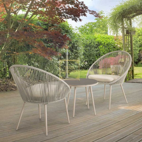 Townchair Braided Outdoor Balcony Set 2 Chairs and 1 Table Grey Colour with Cushions (3) Townchair Braided Outdoor Balcony Set 2 Chairs and 1 Table Grey Colour with Cushions