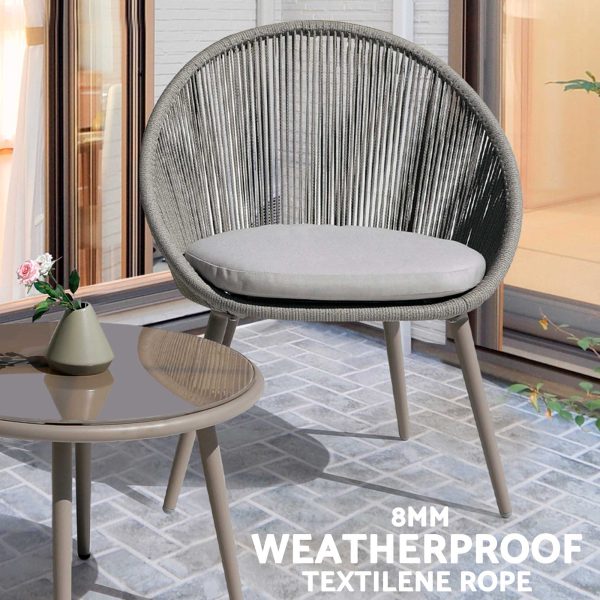 Townchair Braided Outdoor Balcony Set 2 Chairs and 1 Table Grey Colour with Cushions (4) Townchair Braided Outdoor Balcony Set 2 Chairs and 1 Table Grey Colour with Cushions