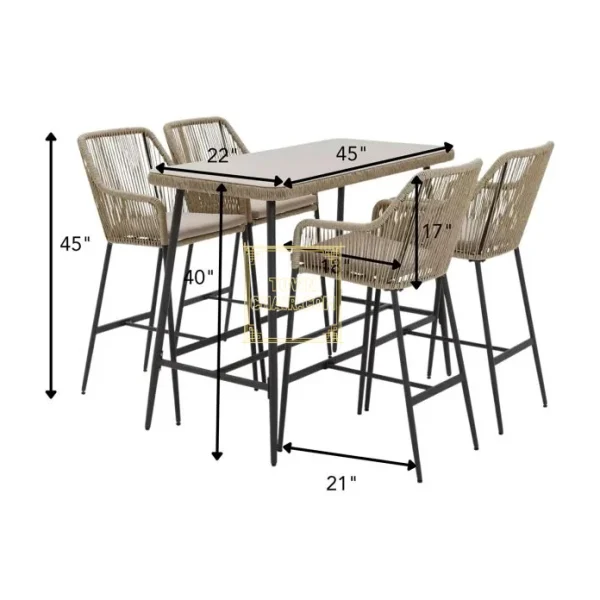 Townchair Outdoor Braided Rope Bar Set 4 Chairs and 1 Table Townchair Outdoor Braided Rope Bar Set 4 Chairs and 1 Table