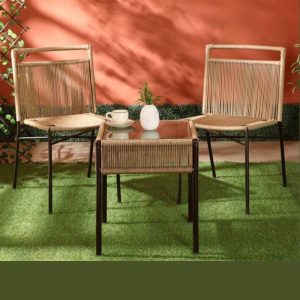Townchair Outdoor Braided Rope Patio Set 2 Chairs and 1 Table Jute Colour