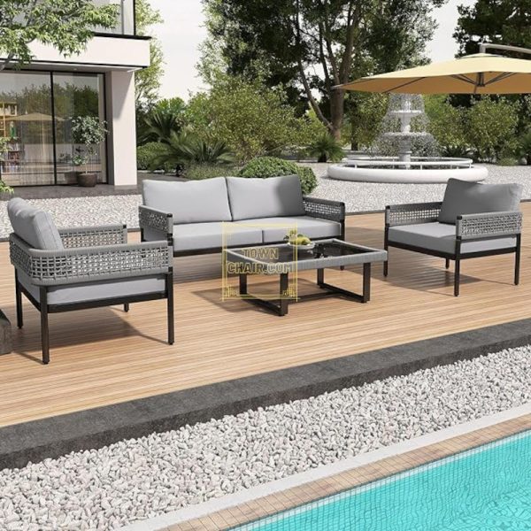 Townchair Outdoor Braided Rope Sofa Set 4 Seater and 1 Table with Cushions Townchair Outdoor Braided Rope Sofa Set 4 Seater and 1 Table with Cushions