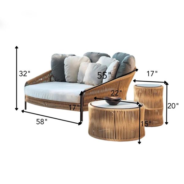 Townchair Outdoor Rope Daybed for Balcony with Cushions and 2 Tables (2) Townchair Outdoor Rope Daybed for Balcony with Cushions and 2 Tables