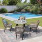 Townchair Outdoor Rope Dining Set 4 Chairs and 1 Table with Glass and Cushions Grey Colour