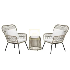 Townchair Outdoor Braided Rope Patio Set for Balcony and Garden 2 Chairs and 1 Table Grey
