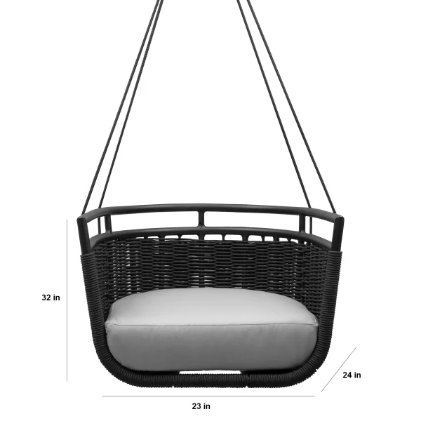 Townchair Outdoor Rope Single Seater Swing Chair for Balcony with Cushions Black Colour (2) Townchair Outdoor Rope Single Seater Swing Chair for Balcony with Cushions Black Colour